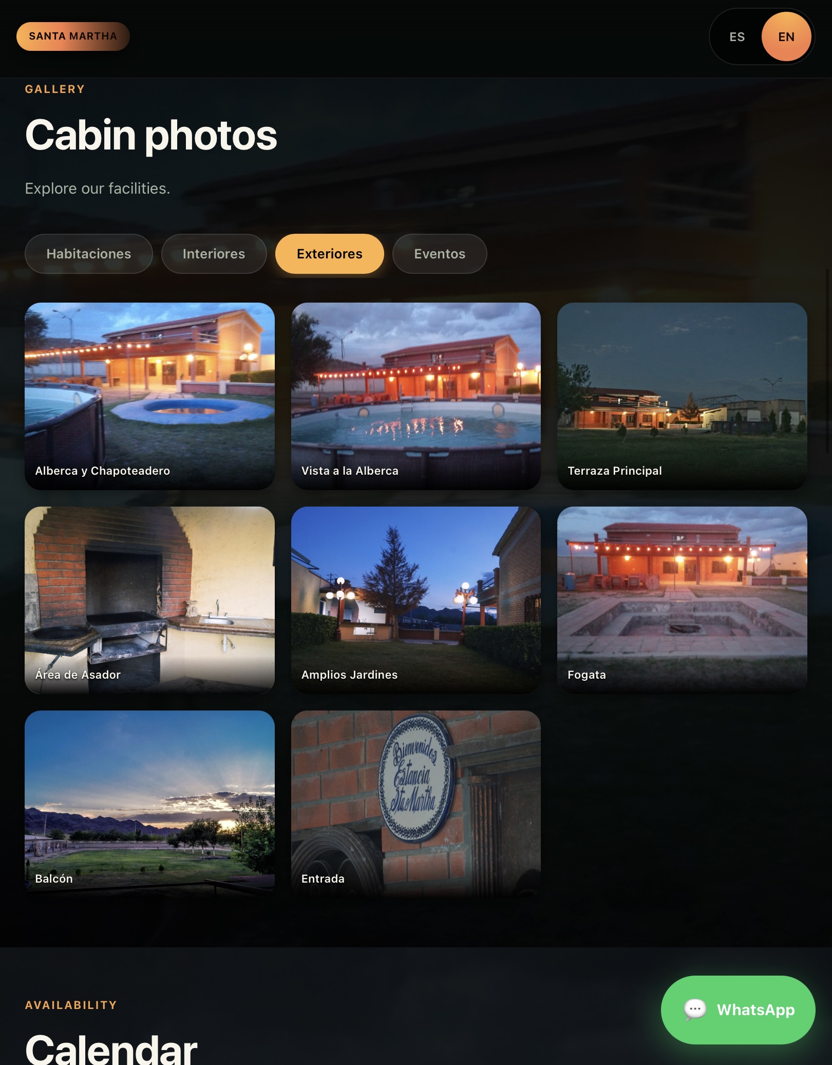 Cabaña Santa Martha — cabin gallery on tablet